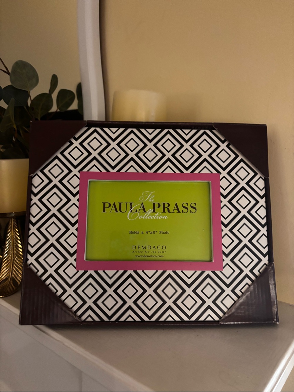 Demdaco Black and White Geometric Frame with Pink Mat